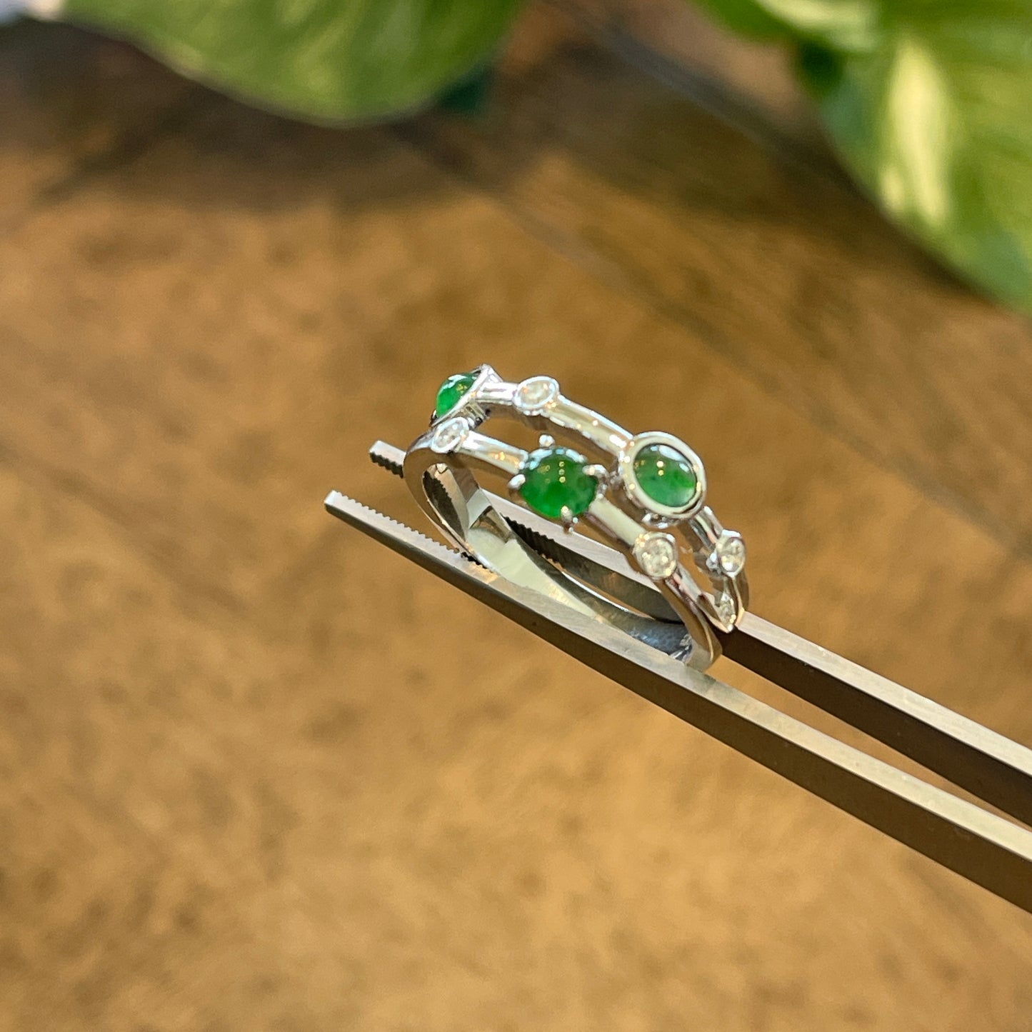 MT20210021 天然翡翠A货 老冰种浓绿蛋面翡翠戒指