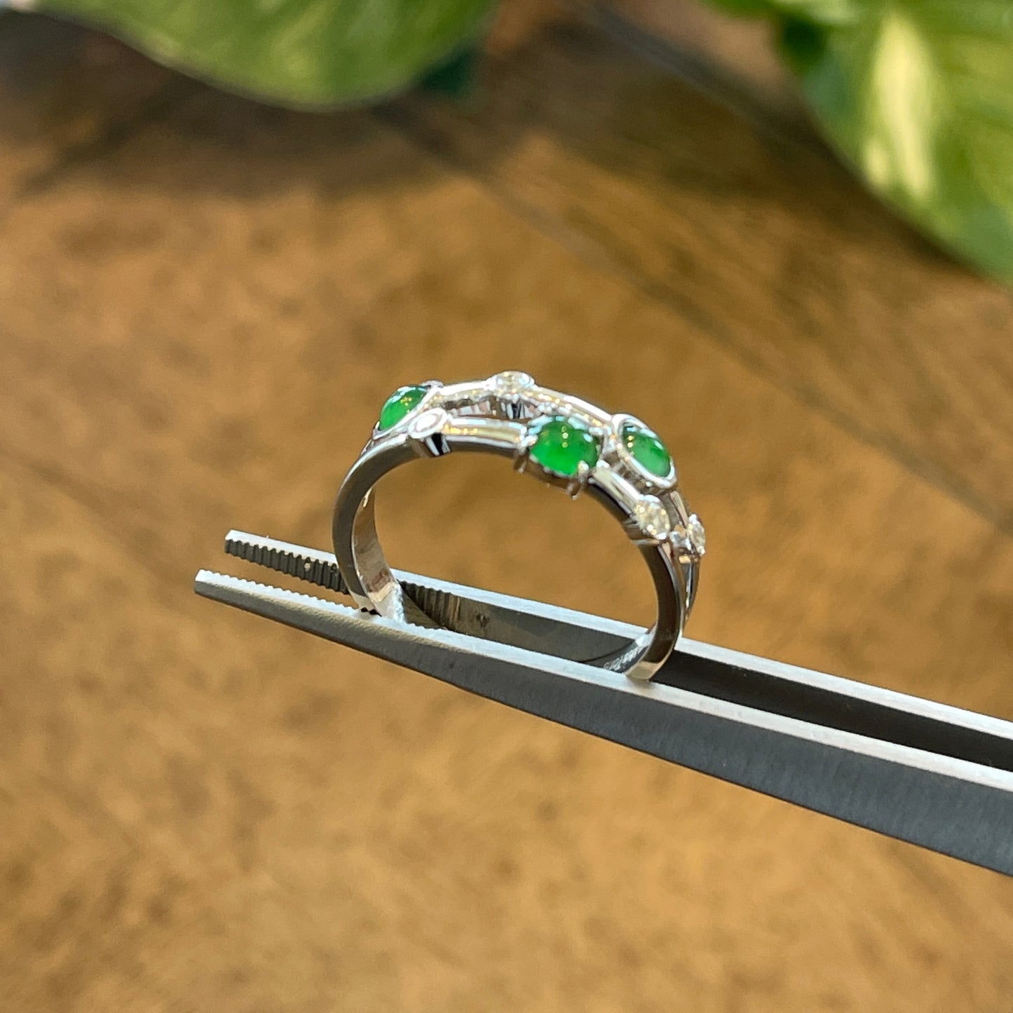 MT20210021 天然翡翠A货 老冰种浓绿蛋面翡翠戒指