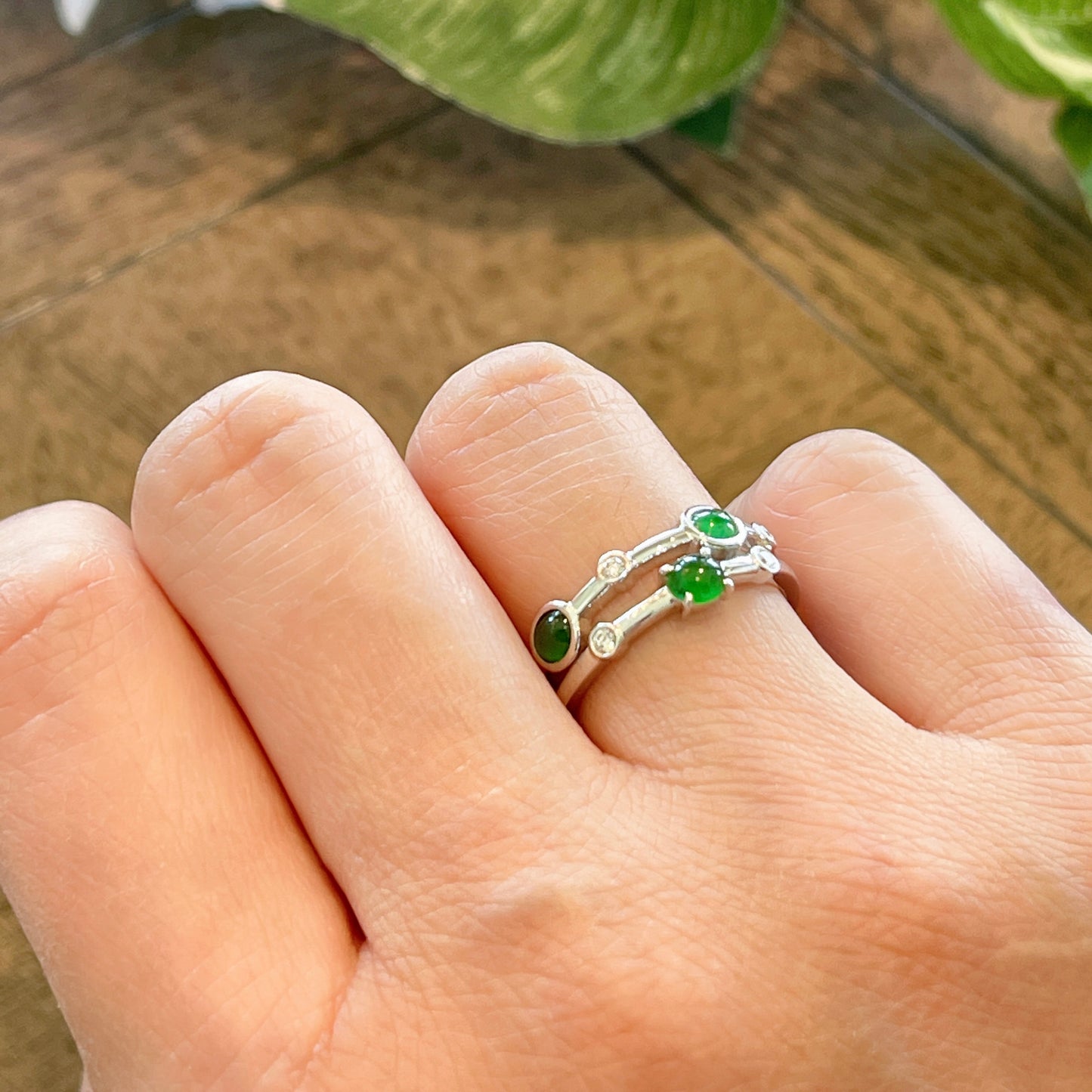 MT20210021 天然翡翠A货 老冰种浓绿蛋面翡翠戒指