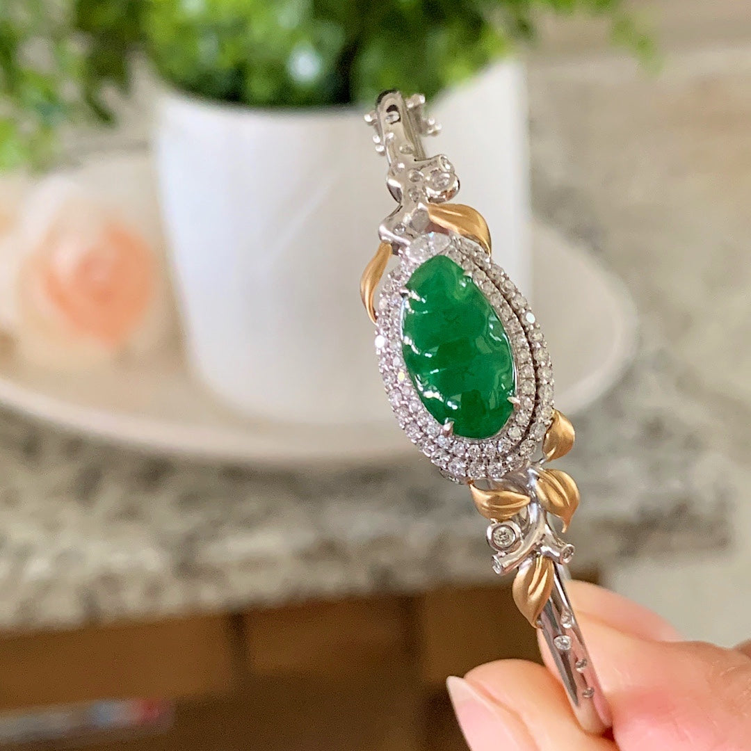 MT20210006 美瞳天然翡翠福豆k金手镯