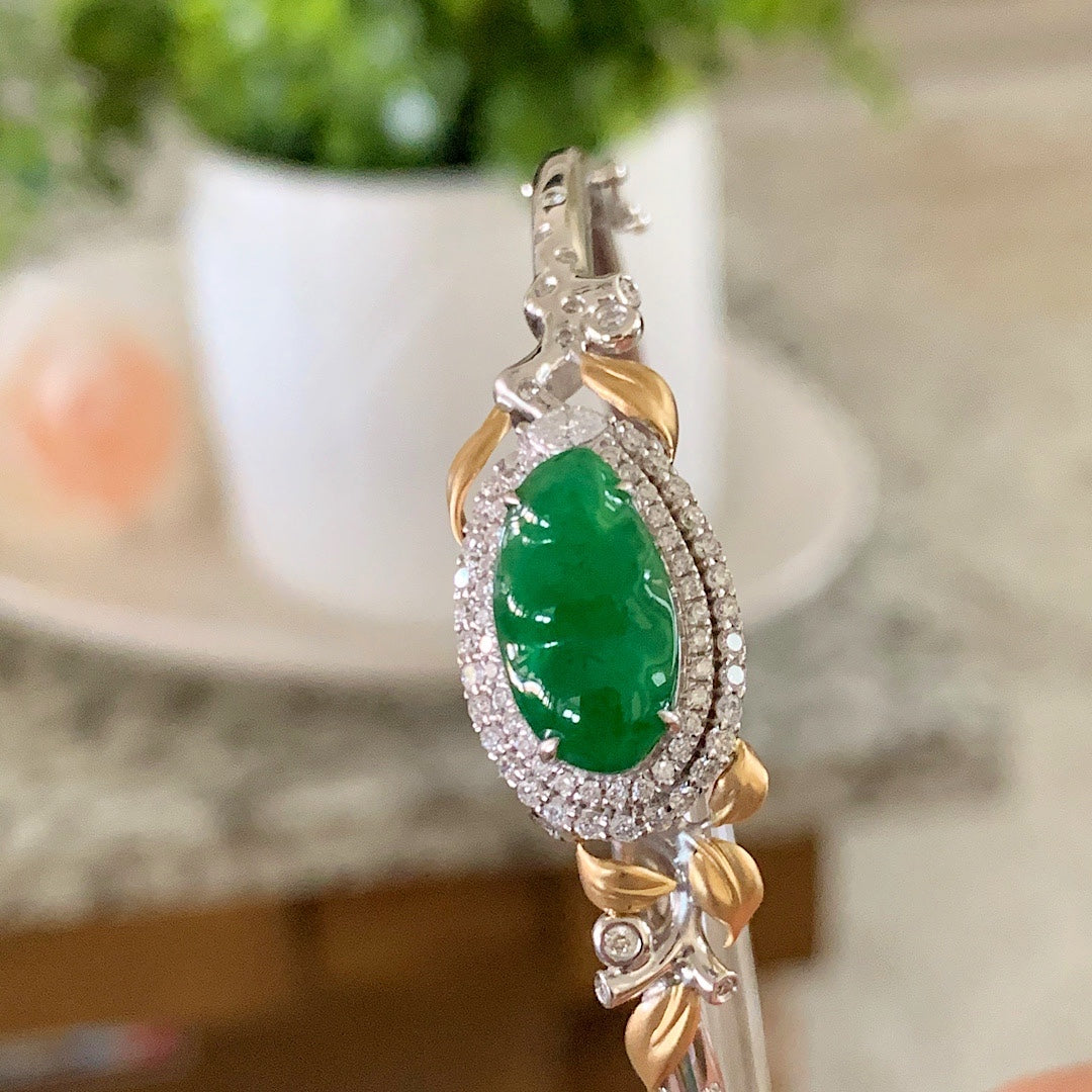 MT20210006 美瞳天然翡翠福豆k金手镯