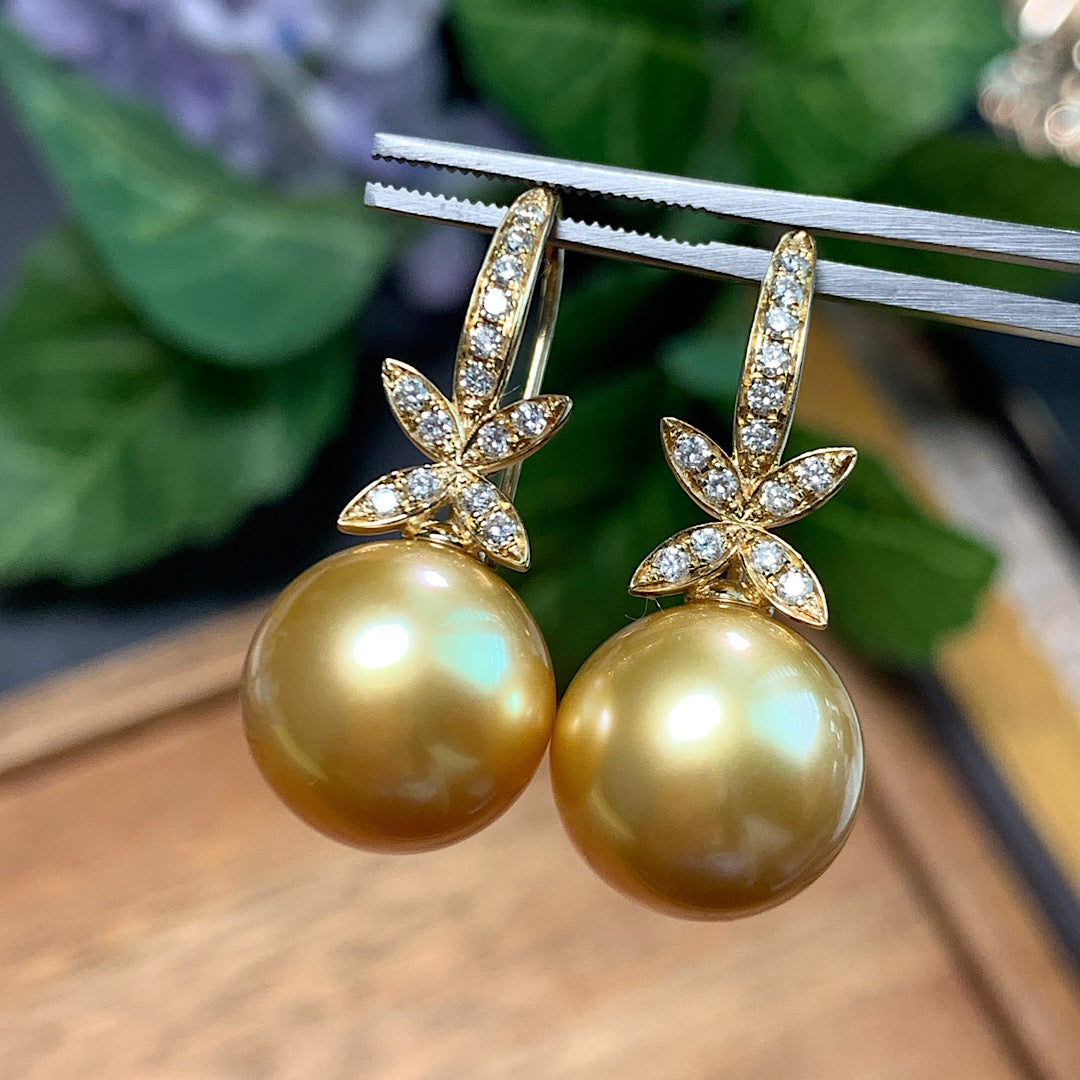 MT20210001 美瞳珍珠 天然南洋金珠四叶草款钻石耳环