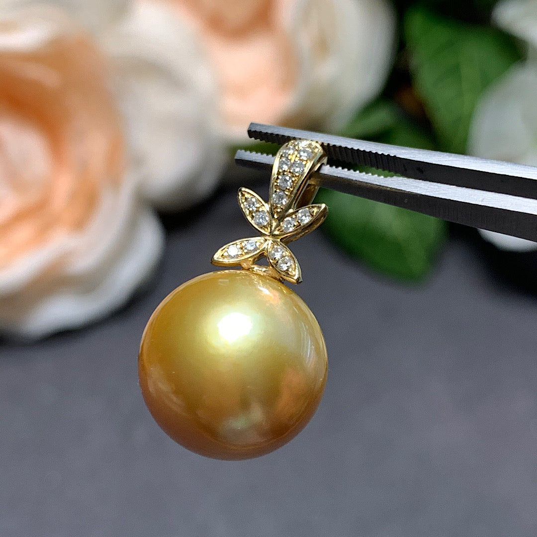 MT20210002 美瞳珍珠南洋金珠钻石吊坠裸珠