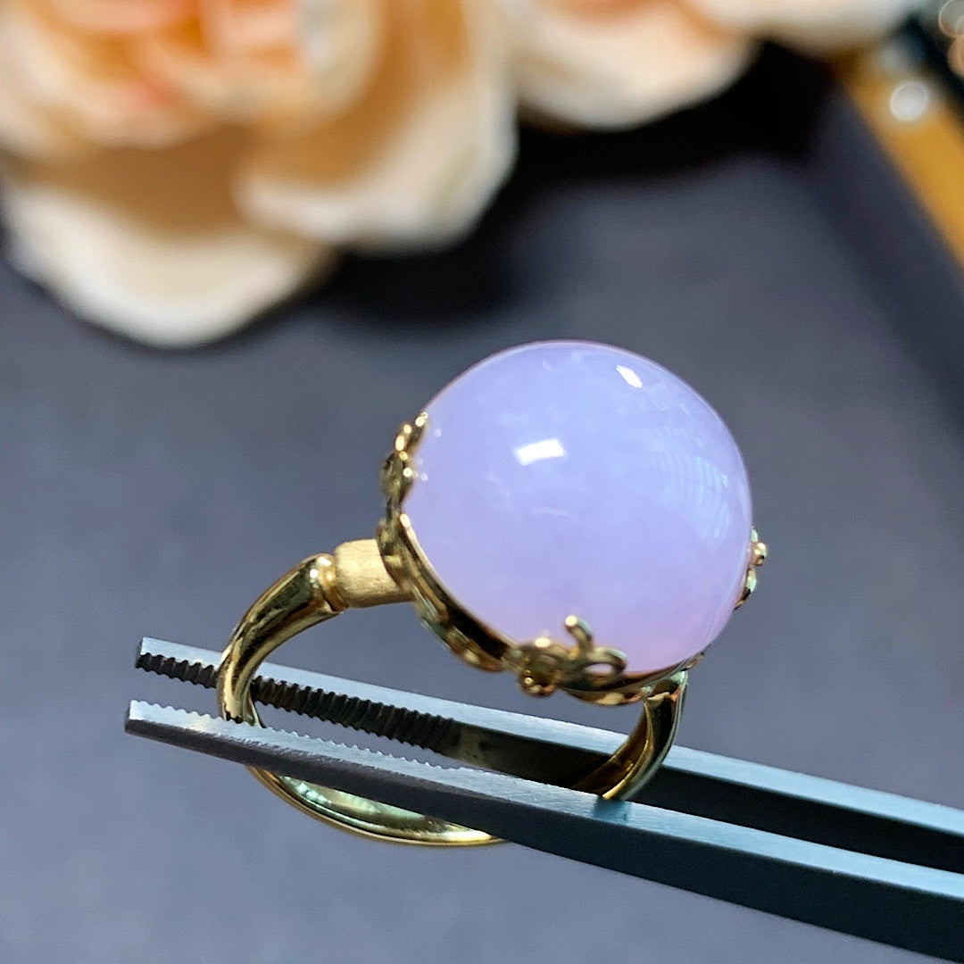 MT20210009 美瞳翡翠天然翡翠A货 冰糯种紫罗兰蛋面翡翠戒指