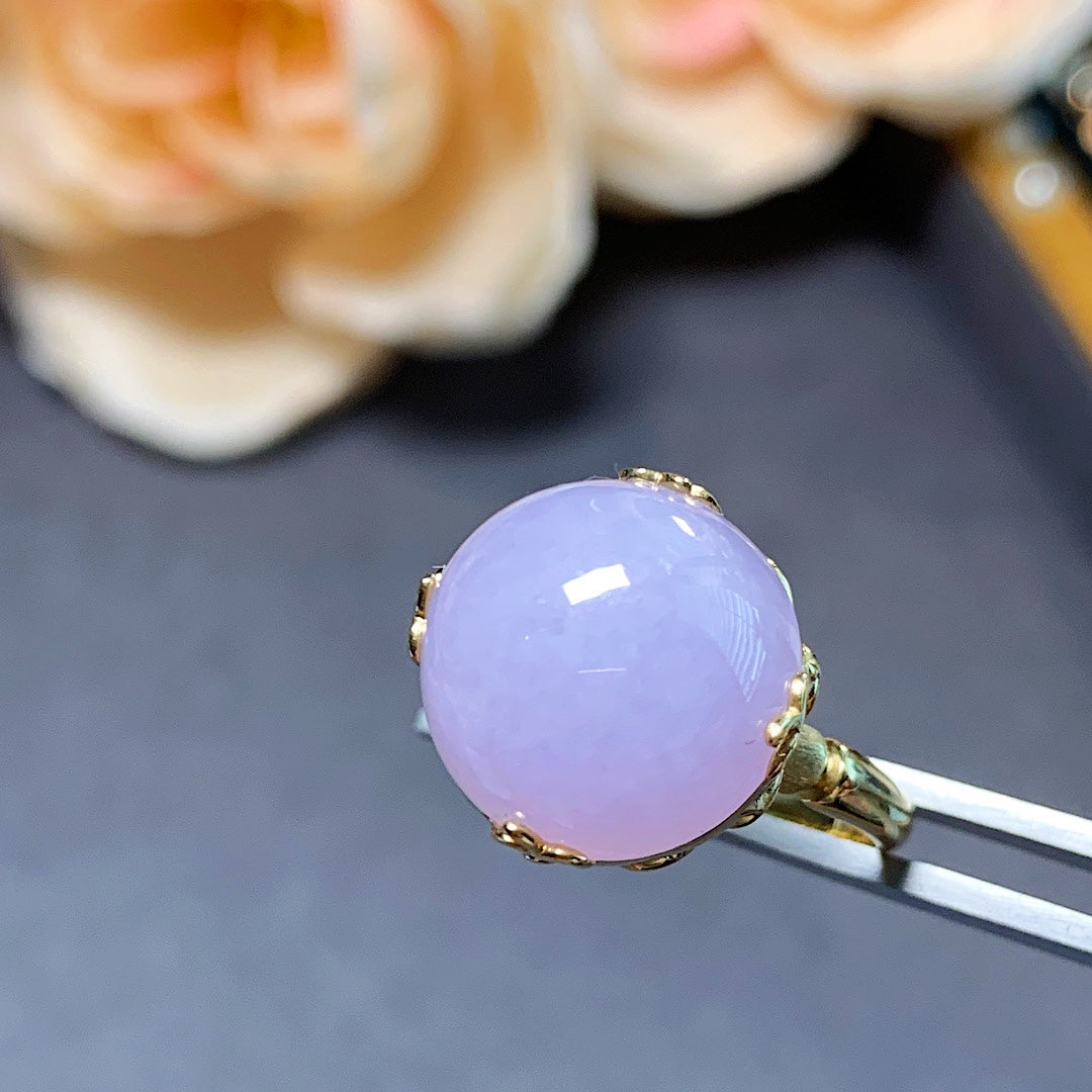 MT20210009 美瞳翡翠天然翡翠A货 冰糯种紫罗兰蛋面翡翠戒指