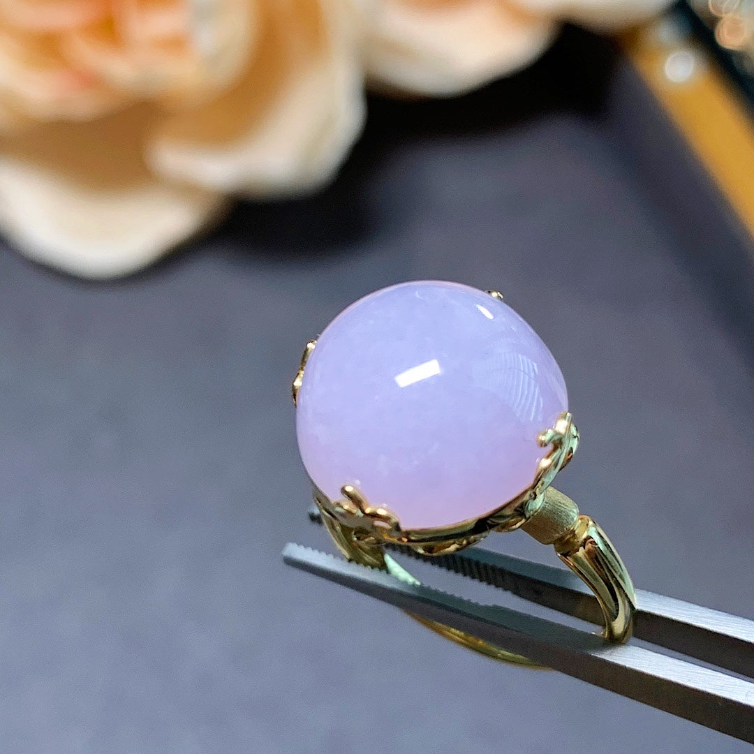 MT20210009 美瞳翡翠天然翡翠A货 冰糯种紫罗兰蛋面翡翠戒指