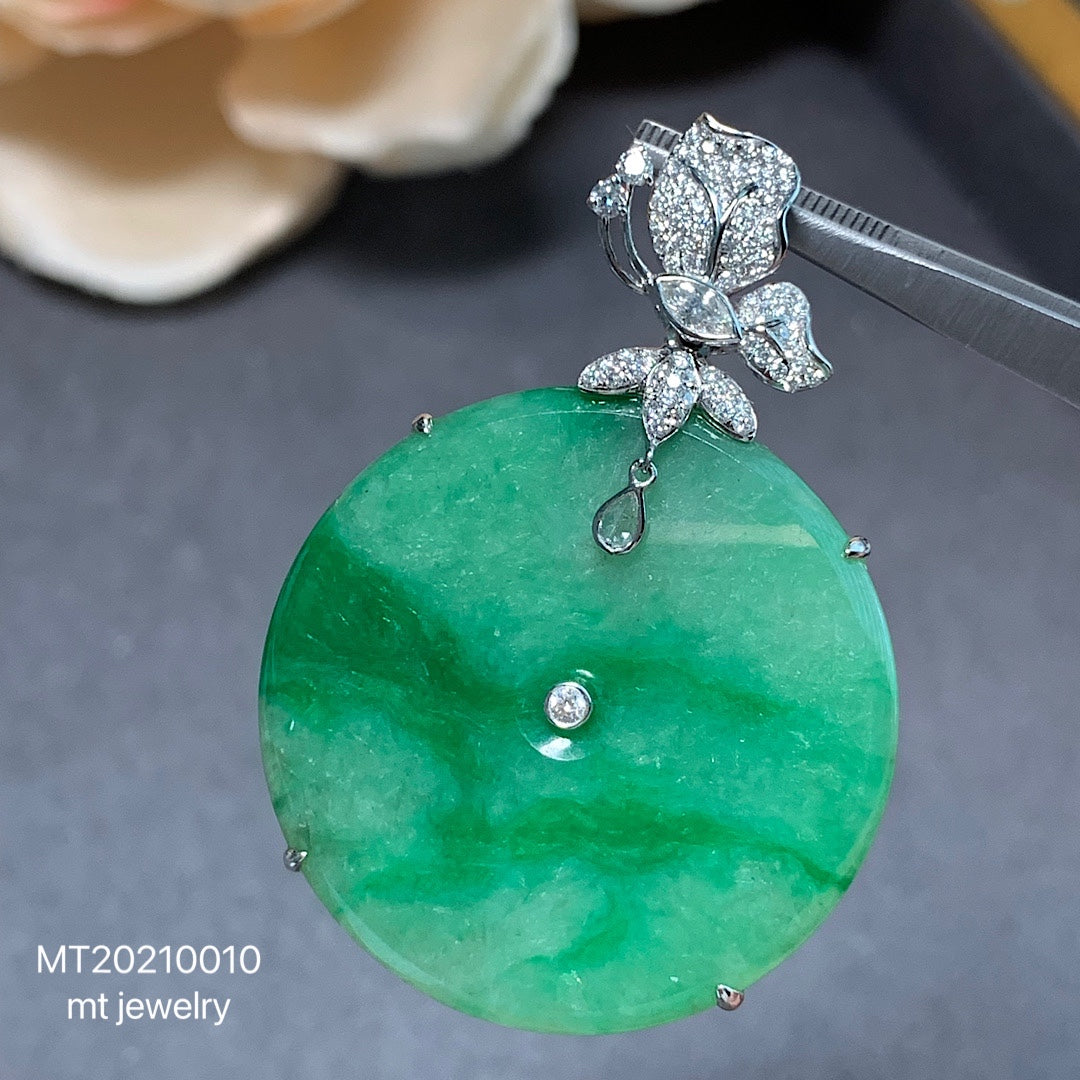 MT20210010 美瞳天然A货 冰糯种辣绿翡翠平安扣吊坠