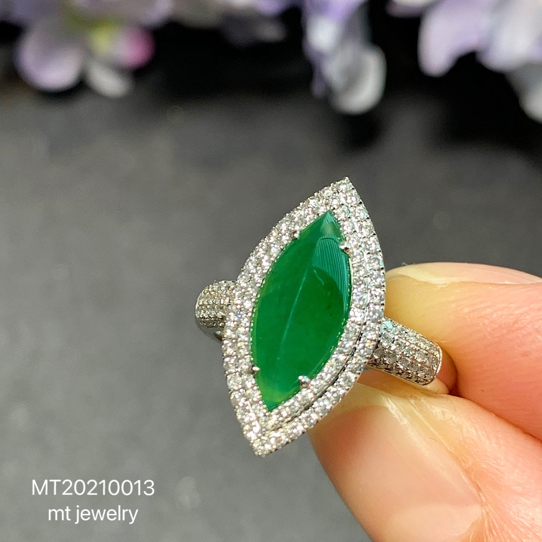 MT20210013 美瞳天然翡翠A货 冰种正绿马眼翡翠戒指
