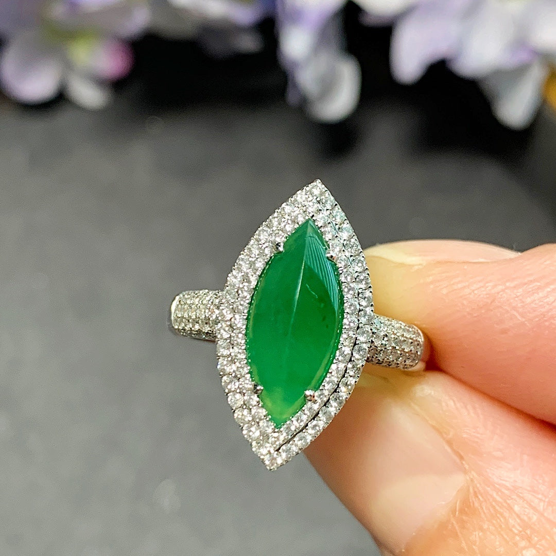 MT20210013 美瞳天然翡翠A货 冰种正绿马眼翡翠戒指