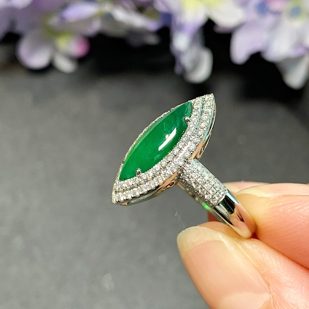 MT20210013 美瞳天然翡翠A货 冰种正绿马眼翡翠戒指