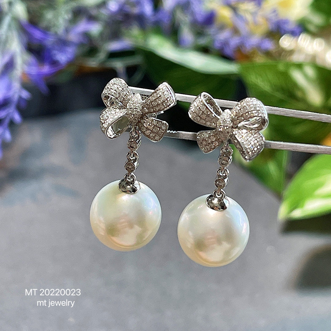 MT20220023 美瞳珍珠 天然澳白珍珠蝴蝶结🎀钻石耳环