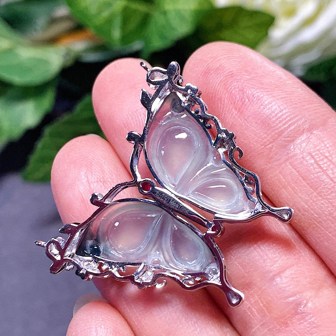 MT20220027 美瞳翡翠A货 翡翠冰种飘花蝴蝶吊坠