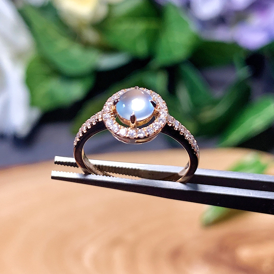 MT20220028 天然翡翠A货 老坑玻璃种蛋面翡翠戒指