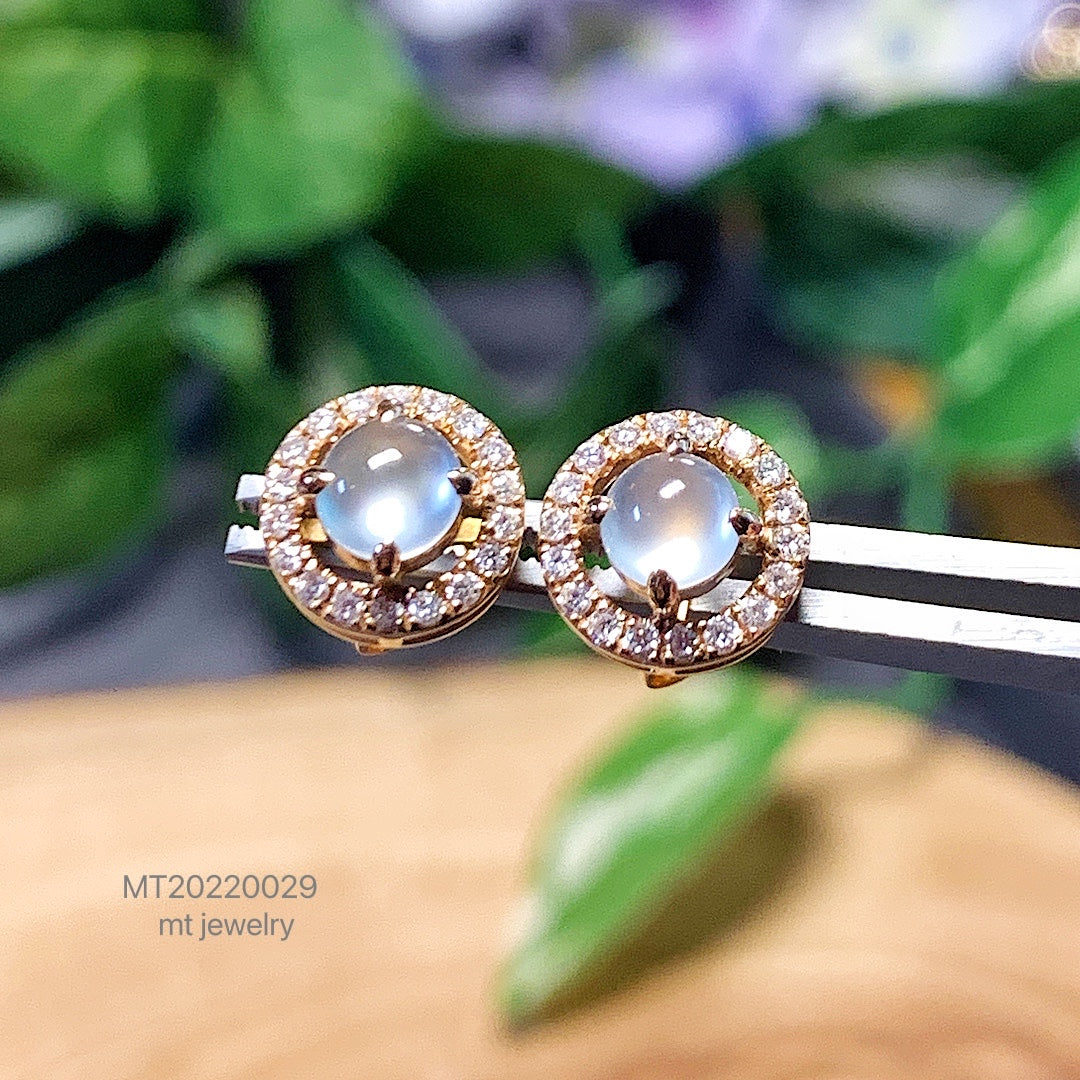 MT20220029 天然翡翠A货 玻璃种蛋面耳钉