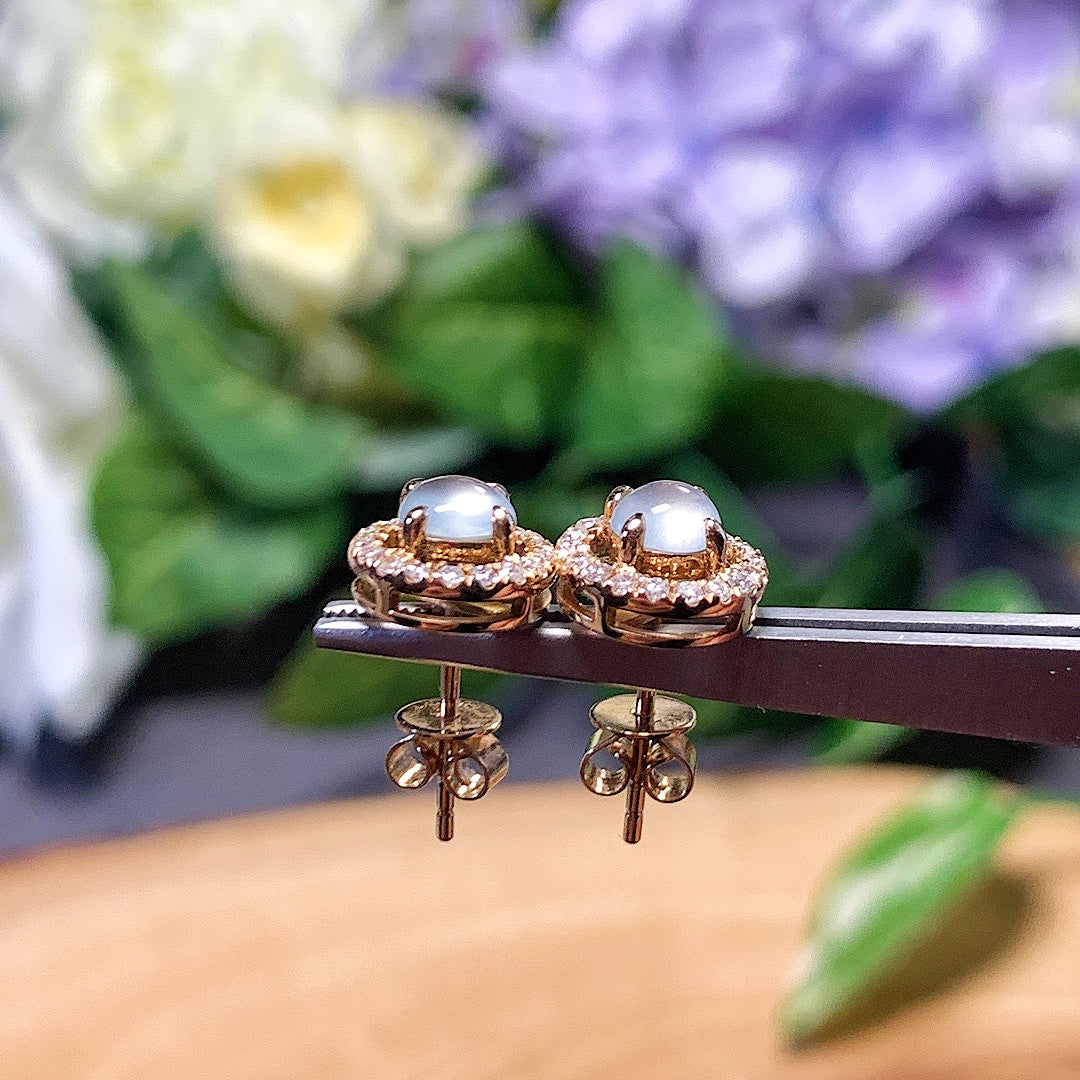 MT20220029 天然翡翠A货 玻璃种蛋面耳钉