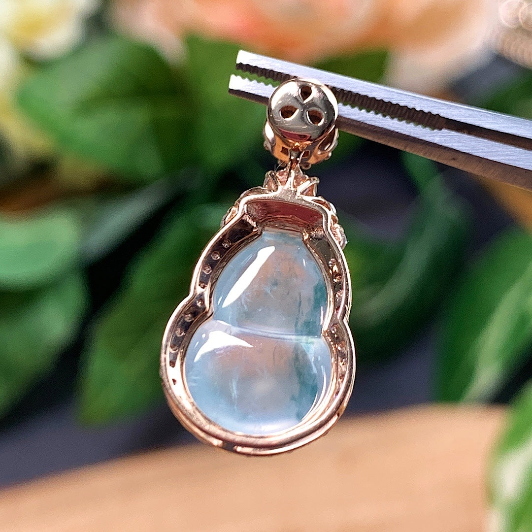 MT20210015 天然翡翠A货 玻璃种飘花葫芦吊坠