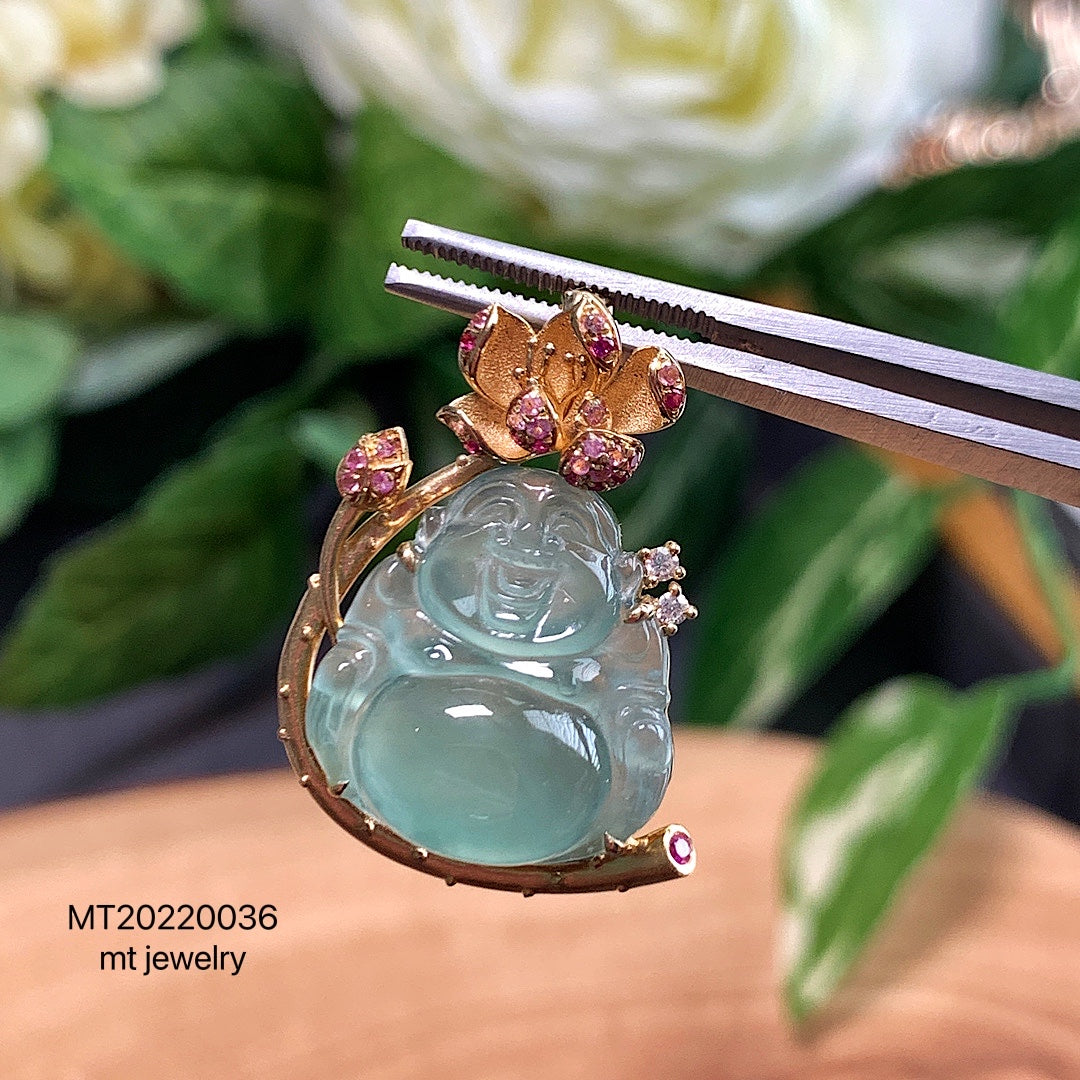 MT20220036 天然翡翠A货 高冰晴水佛公吊坠