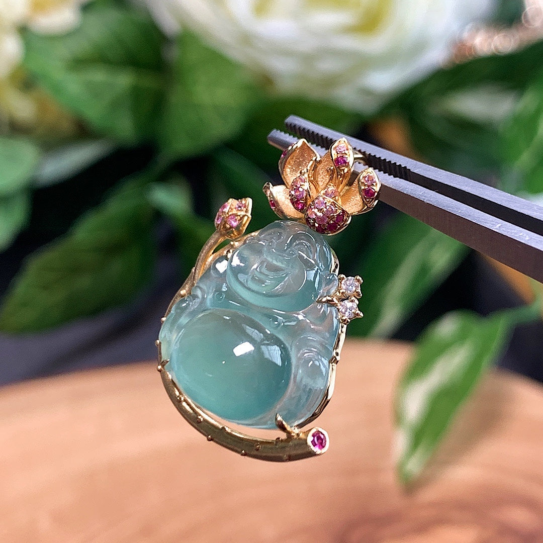 MT20220036 天然翡翠A货 高冰晴水佛公吊坠