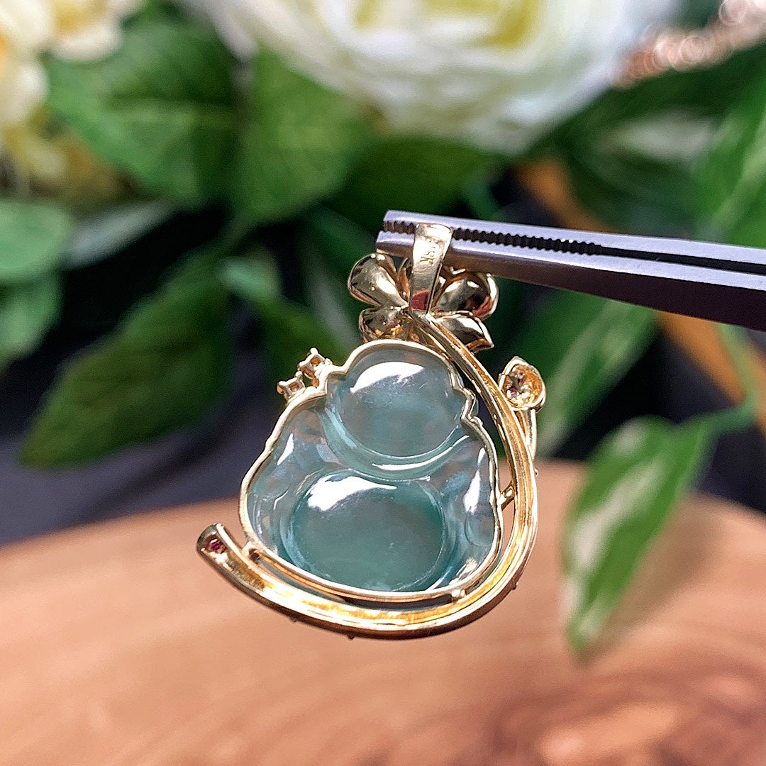 MT20220036 天然翡翠A货 高冰晴水佛公吊坠