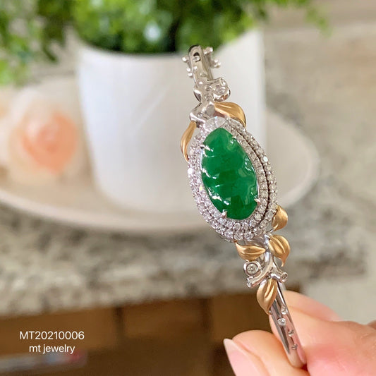 MT20210006 美瞳天然翡翠福豆k金手镯