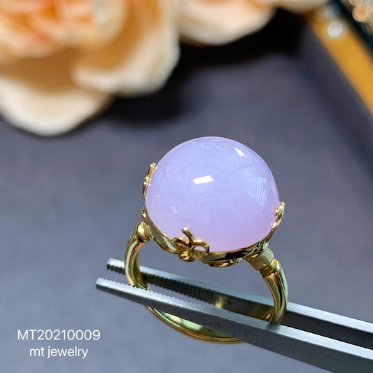 MT20210009 美瞳翡翠天然翡翠A货 冰糯种紫罗兰蛋面翡翠戒指