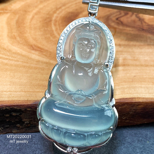 MT20220031 天然翡翠A货 高冰种翡翠观音吊坠