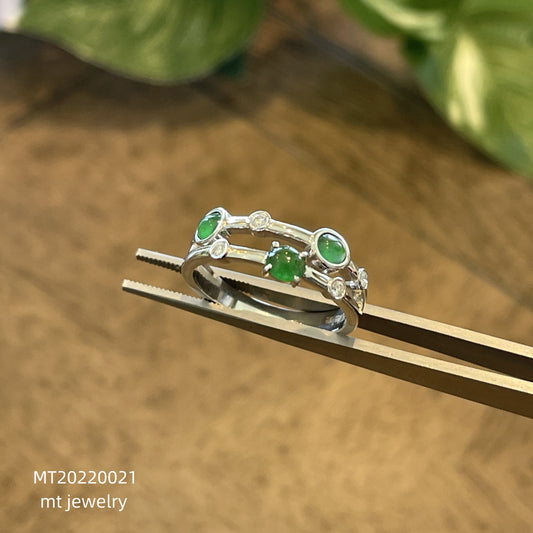 MT20210021 天然翡翠A货 老冰种浓绿蛋面翡翠戒指